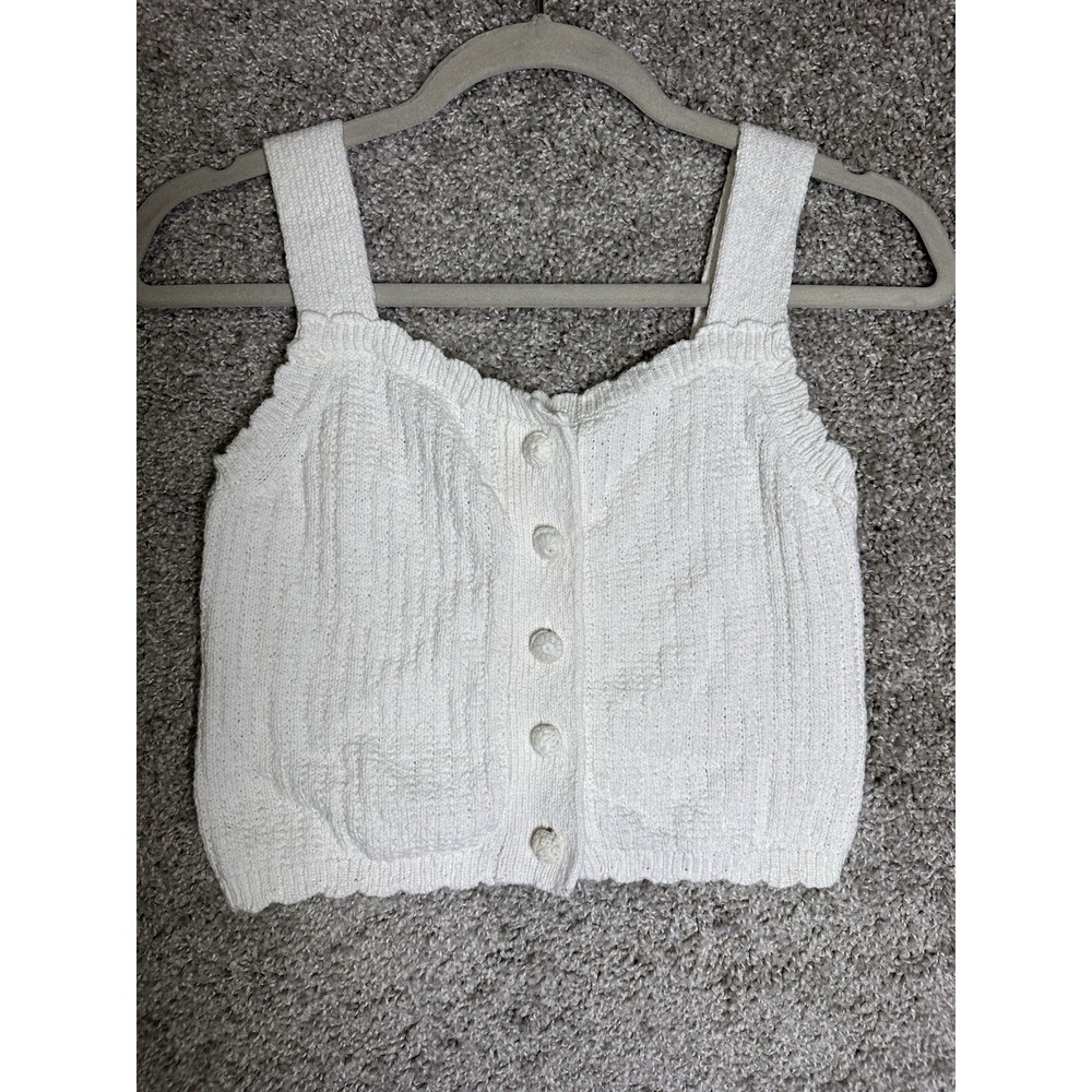 Weekend Los Angeles White Knit Crop Tank Top XS Button Front‎ Sweater